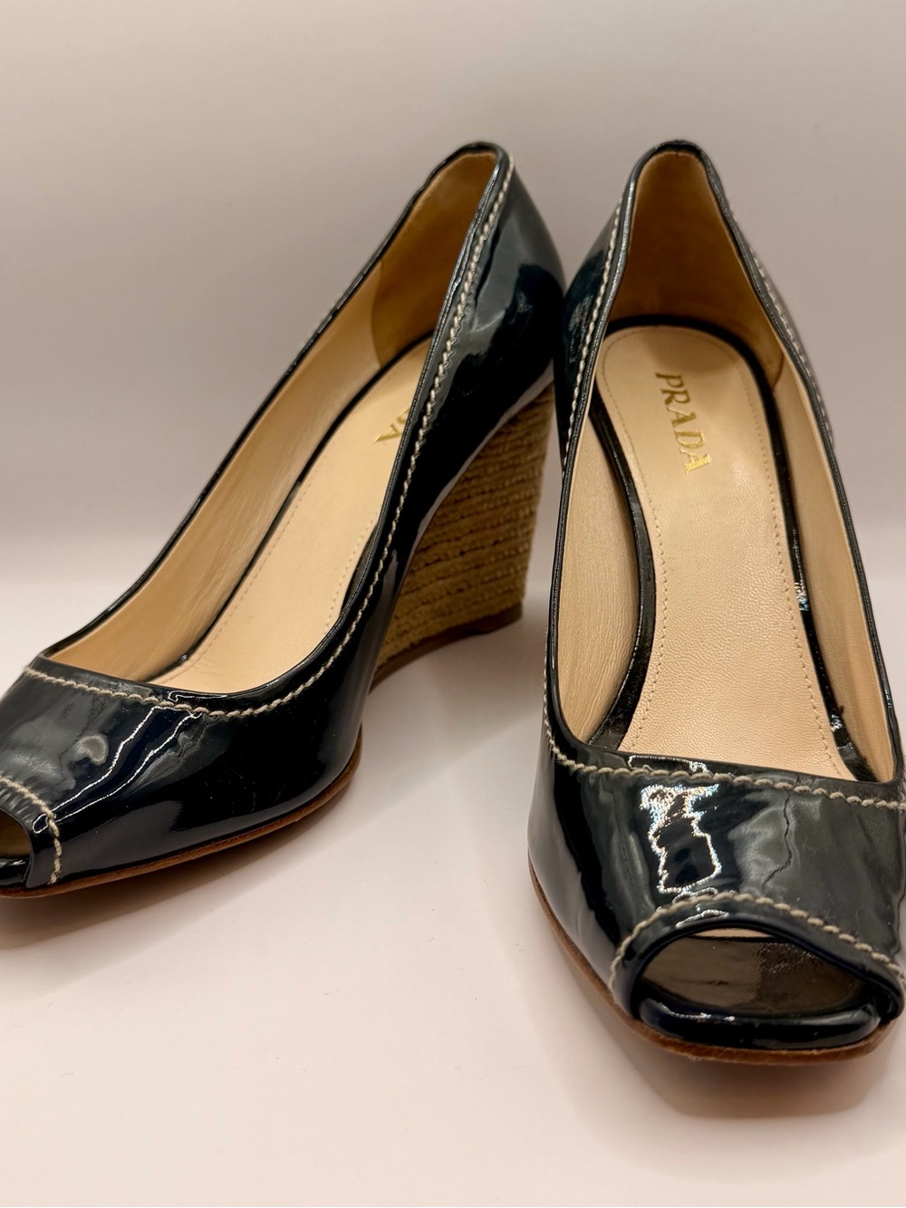 Patent Navy Peep-Toe Wedge Heels - Picture 8 of 8